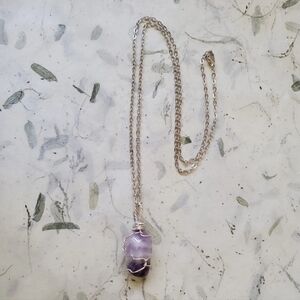 Chevron Amethyst Artisan Wire Wrapped Gemstone Pendant Necklace Crystal Boho